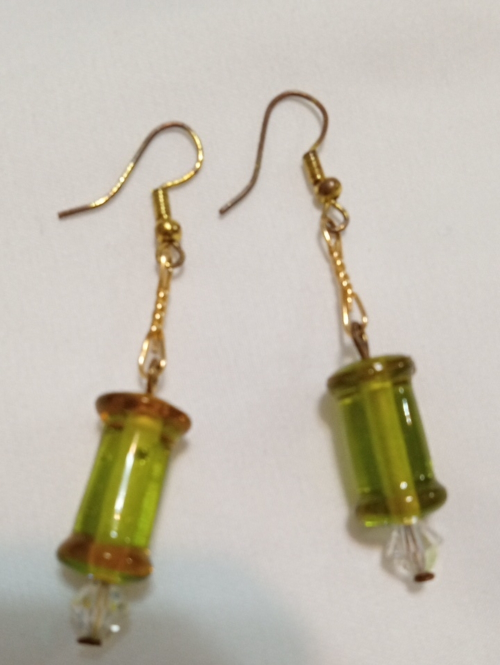 Gold-Tone Lime Green Glass Bead Drop Earrings